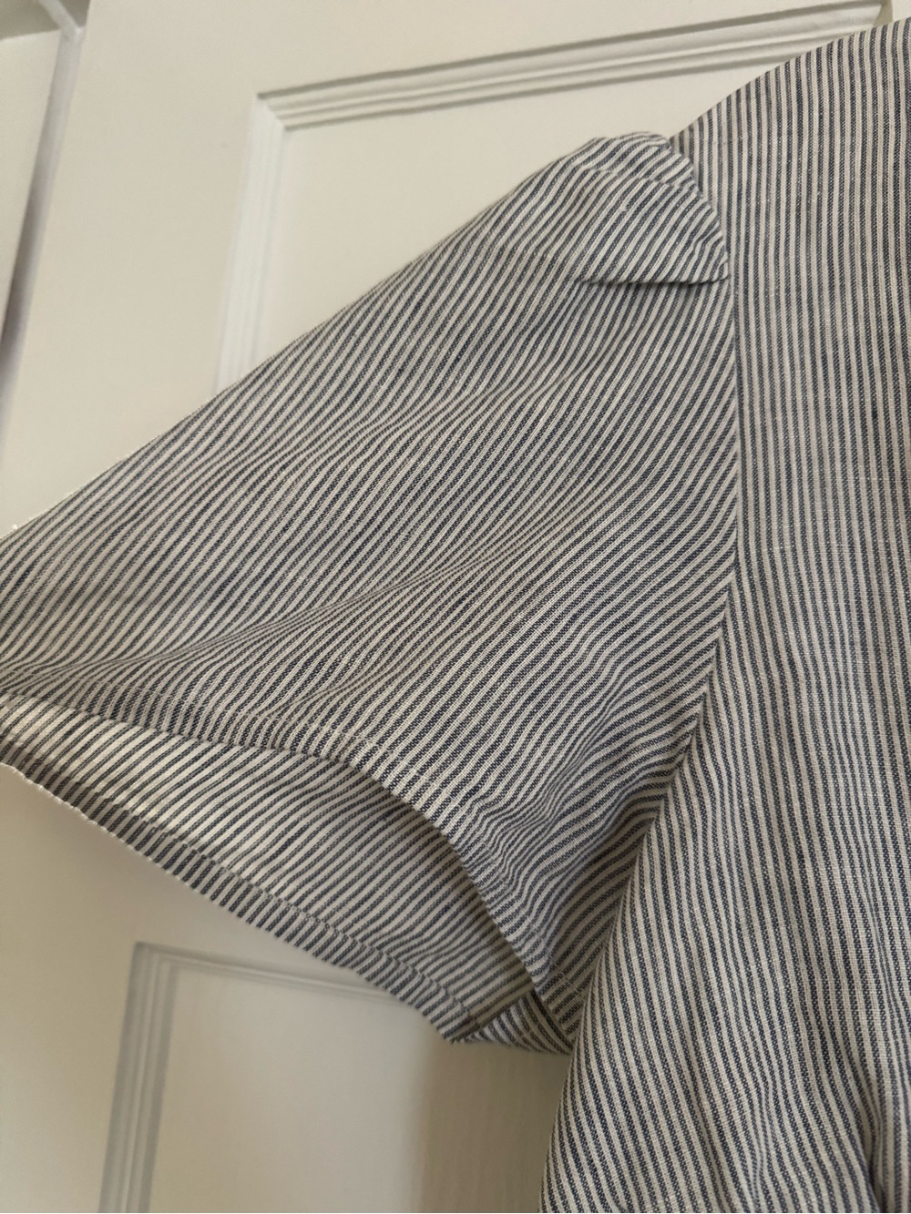 Quince - 100% European Linen Tiered Maxi Dress, Blue Pinstripe - Picture 4 of 9